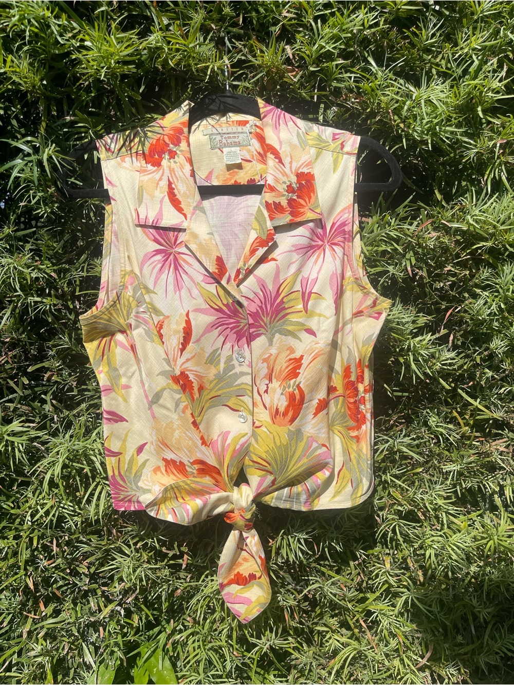 Tommy Bahama Sleeveless Tropical Tie-Front Camisole in Pink, Yellow and Orange